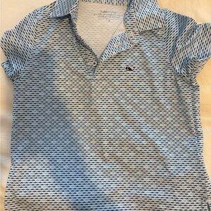 Vineyard Vines Navy and White Striped Polo with Whale Pattern